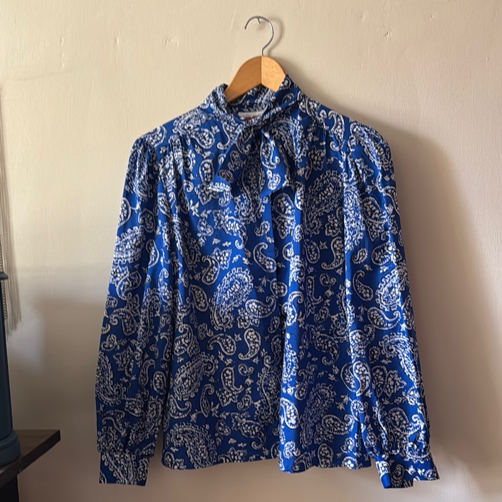 💙🦋💫🍭Royal Blue Long Sleeve Blouse with Tie Front